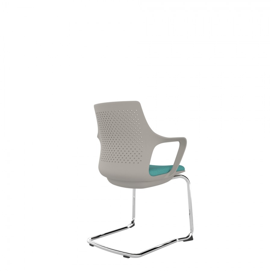 Light Grey Perforated Back Chair With Integrated Arms, Upholstered Seat And Chrome Cantilever Frame